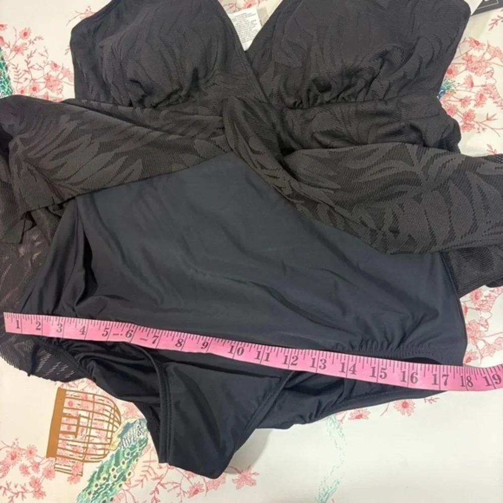 Swim Solutions NWT Black V-Neck Flyaway Women's Tummy-Control Swim swimsuit 16 L - Picture 7 of 12